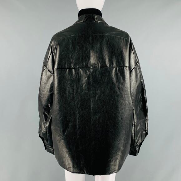 KASSL Size S Black Cotton Blend Padded Faux Leather Bomber Jacket - Picture 4 of 7